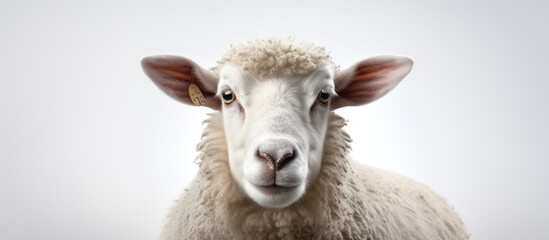portrait of white Sheep isolated on white copy space background