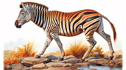 Fototapeta na wymiar zebra on the white background