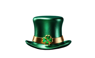 Saint Patrick's Day hat with four clover leaf ,white transparency background PNG	