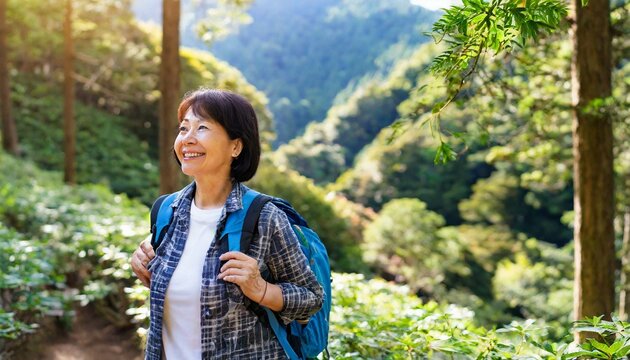 Senior Wanderlust: Summer Trails in a Japanese Forest with Mockup Bliss