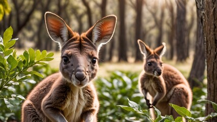 Fototapeta premium portrait of kangaroo babies in the jungle , Australia 