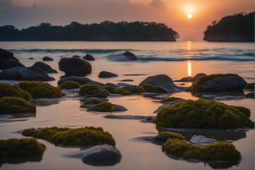 view of sandy beach with rocks at the side of the island