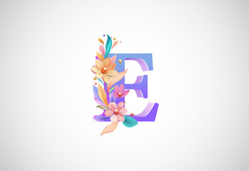 Fototapeta premium Floral alphabet E. Logo for wedding invitations, greeting card, birthday, logo, poster other ideas