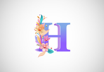Floral alphabet H. Logo for wedding invitations, greeting card, birthday, logo, poster other ideas