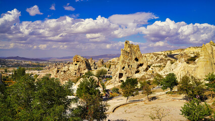 Fototapeta na wymiar Goreme open air museum is a vast complex of monastic settlements and rock-cut churches in Goreme,a UNESCO world heritage site in the Cappadocia Region, Central Anatolia,Turkey.