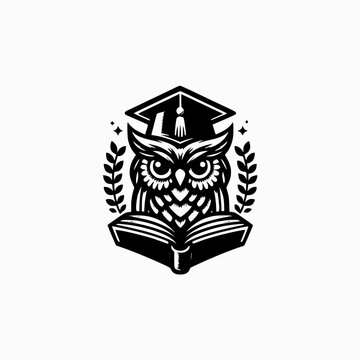 smart owl logo with books and scholar hat, school and education illustration