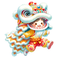 Vibrant illustration of a traditional Chinese lion dance costume, commonly seen in festivities and New Year celebrations.