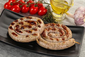 Grilled natural spiral meat sausage