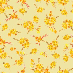 花柄、フリージアのシームレスなパターン、春のイラスト、テキスタイル、壁紙、包装紙、