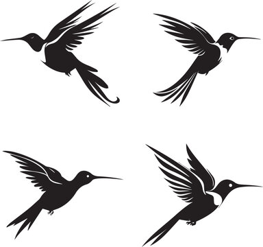 Set of Humming bird black silhouette