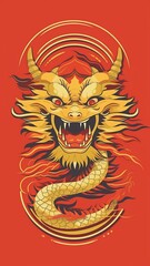 Light golden Chinese dragon, flat 2D style, minimalist style, generative ai