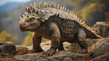 Fototapeta premium An image of a dinosaur with spikes on its head. Generative AI.