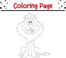 cute lion coloring page for kids. Black and white vector animals for coloring book