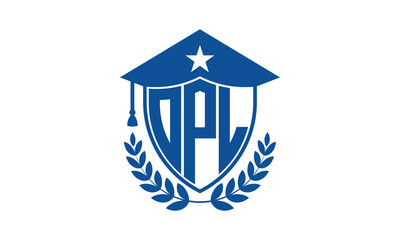 OPL three letter iconic academic logo design vector template. monogram, abstract, school, college, university, graduation cap symbol logo, shield, model, institute, educational, coaching canter, tech