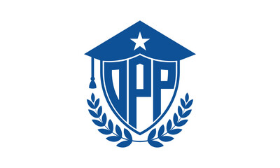 OPP three letter iconic academic logo design vector template. monogram, abstract, school, college, university, graduation cap symbol logo, shield, model, institute, educational, coaching canter, tech