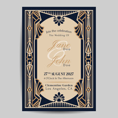 Art Deco Wedding Invitation Template - 713730711