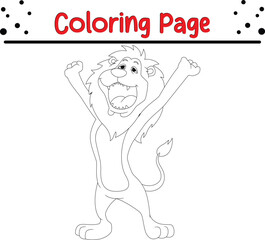 sleepy cute lion coloring page for kids. Black and white vector animals for coloring book