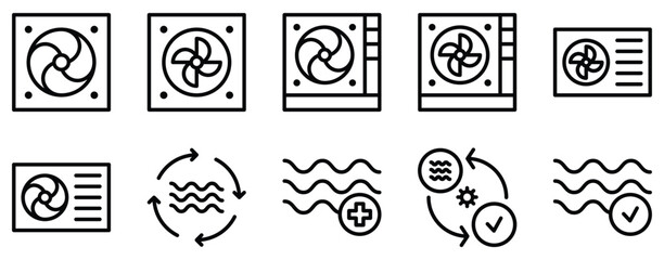 air conditioner maintenance icon line style set collection.