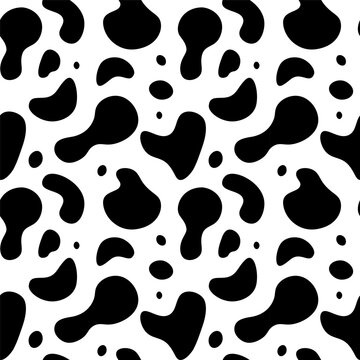Animal cow background seamless pattern, cows, spots, cow texture, mammals. Spotty backdrop, simple designe in a doodle style.