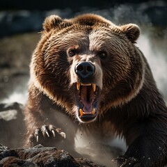 Angry bear real water images Generative AI