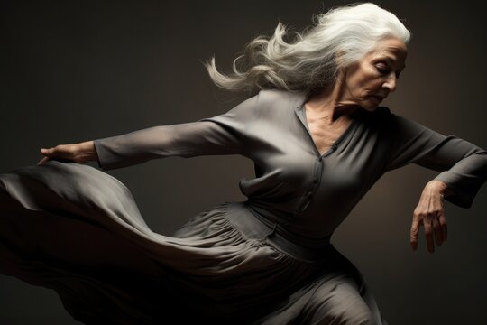 Portrait of an elderly woman in a dynamic pose