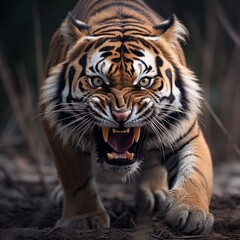 Angry siberian tiger animals image Generative AI