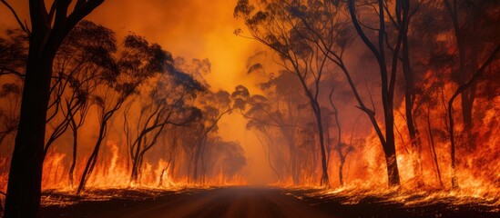 Flames engulfing trees in the wild