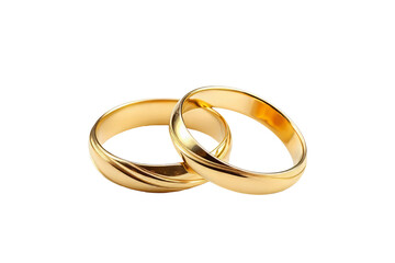 Two golden wedding rings isolated on transparent background. Wedding ring PNG