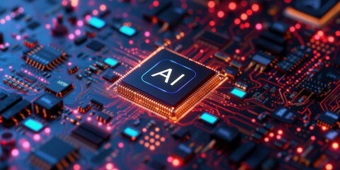 Fototapeta premium Artificial intelligence microchip with text 