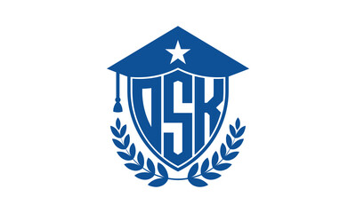 OSK three letter iconic academic logo design vector template. monogram, abstract, school, college, university, graduation cap symbol logo, shield, model, institute, educational, coaching canter, tech