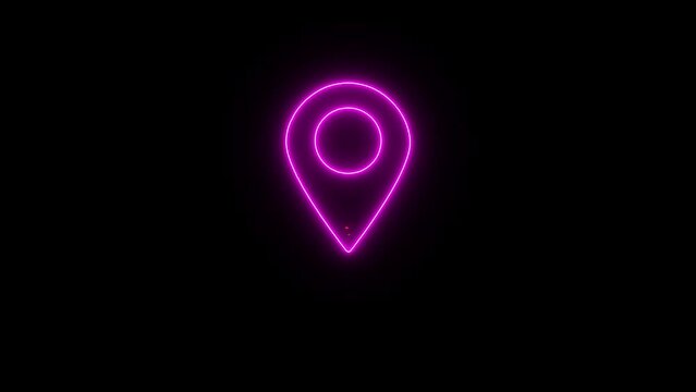 Glowing neon line Map pin icon isolated on black background. Navigation, pointer, location, map, GPS, direction