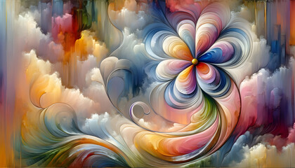 Abstract flora pastel colorful background, The image created is an artistic representation titled. Vibrant Nature-Inspired. Artistic Display