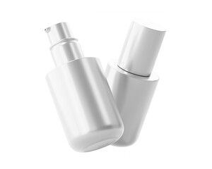 Blank White Glossy Luxury Cosmetic Spray Bottle Packaging Isolated On Transparent Background, Prepared For Mockup, 3D Render.