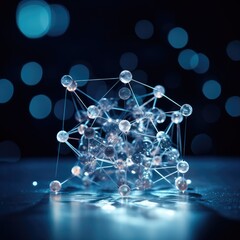 A molecule structure with many small spheres. Generative AI.
