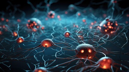 Neurons in a dark background. Generative AI.