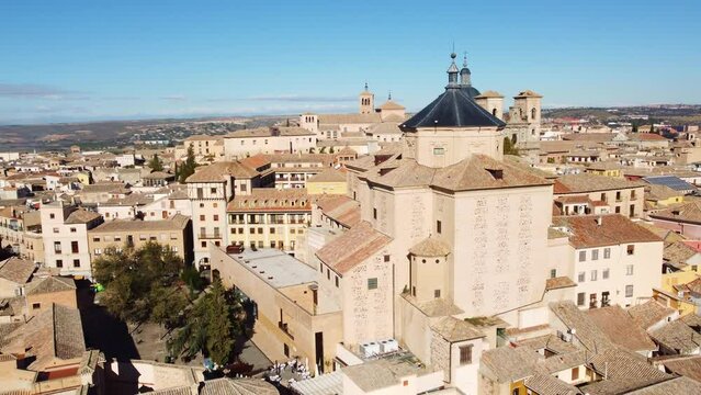 Toledo, Spain: Aerial drone footage of the famous Toledo old town in the Castilla-La Mancha in central Spain. 