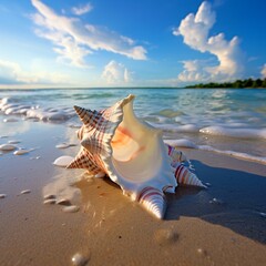 Fototapeta na wymiar Beautiful conch shell beach image Generative AI