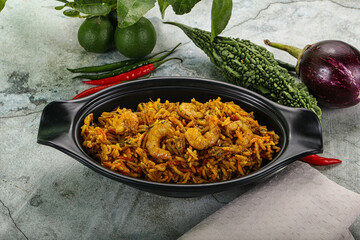 Indian cuisine - briani with prawns