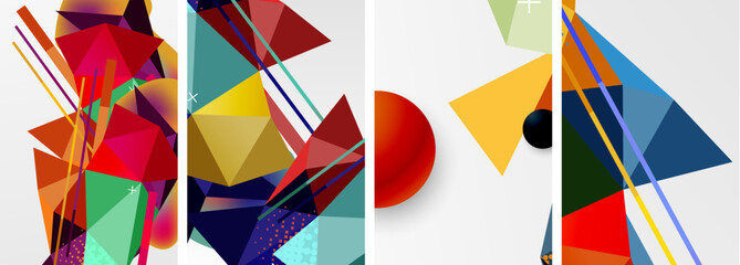 Geometric elements in abstract poster composition set. Vector illustration For Wallpaper, Banner, Background, Card, Book Illustration, landing page