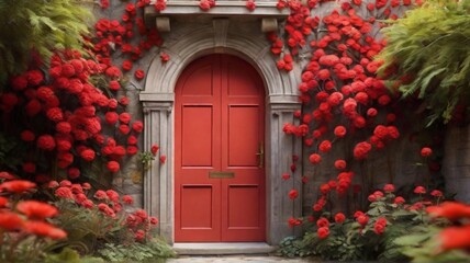Fototapeta na wymiar red door with flowers