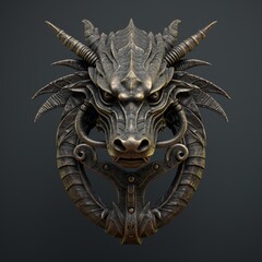 Beautiful dragon head made door made of bronze Generative AI