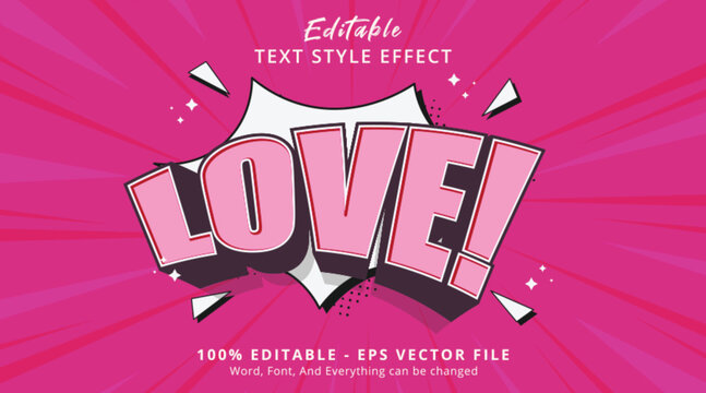 Editable text effect Love 3d cartoon comic pop art style