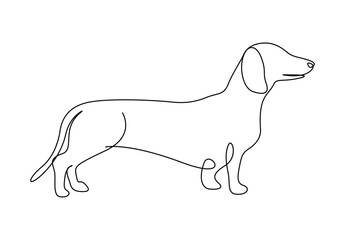 Continuous one line drawing of adorable dachshund dog. Isolated on white background vector illustration. Free vector