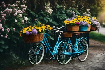 Plexiglas foto achterwand bicycle with flowers © azka