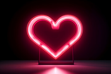 Neon glowing heart on black background. Valentine's Day concept. 3D Rendering