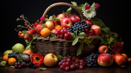 a carefully curated selection of fruits in a chic basket, their arrangement reflecting a sense of sophistication and style