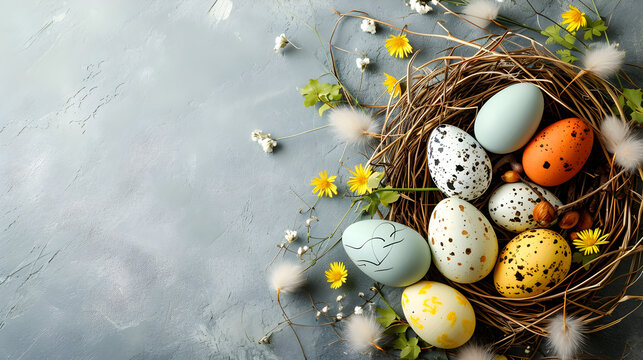 easter eggs in a nest, Happy easter decoration background