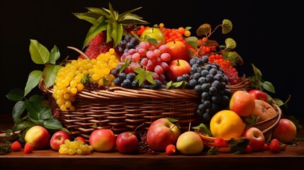 a luscious array of fruits, carefully arranged in a vibrant basket, 