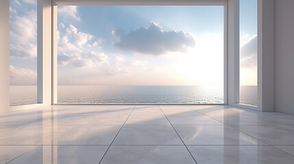 Fototapeta premium mock up of marble empty room and tiles floor with sunlight