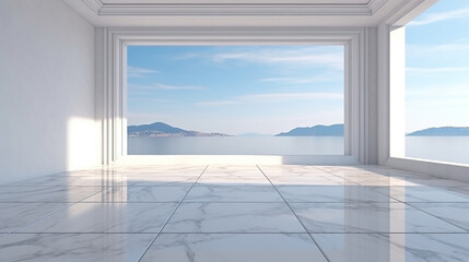 mock up of marble empty room and tiles floor with sunlight